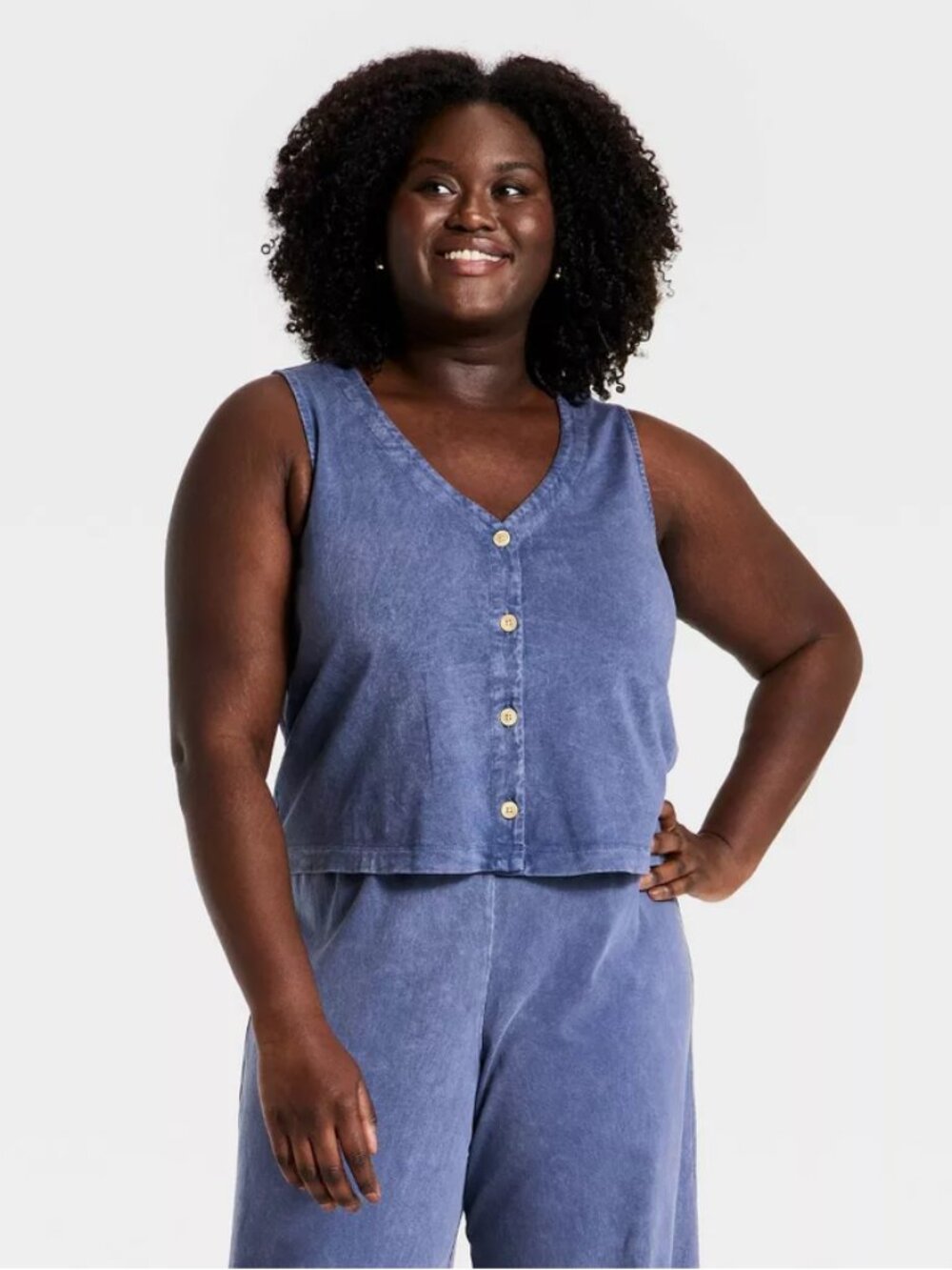 Women's Button-Front Jersey Tank Top - Universal Thread Navy Blue L